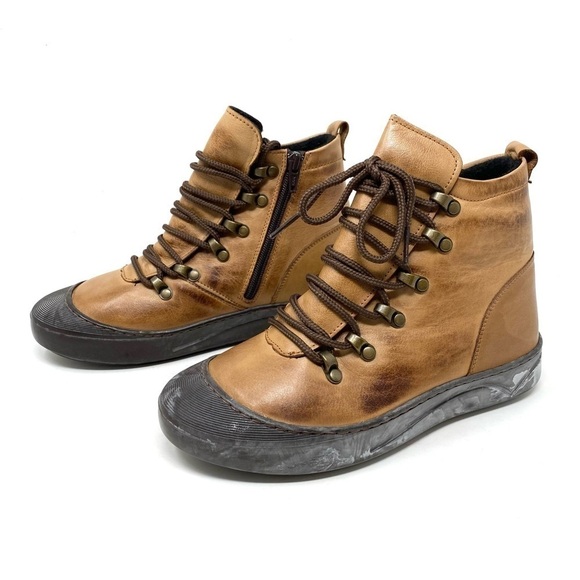 Spring Step Tan and Brown Combat Boots - Picture 2 of 7